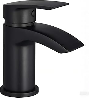 Black Basin Mixer Taps Waterfall Bathroom Sink Tap Mixers Round Cloakroom Faucet Small Brass Mono Monobloc with G1/2’’ Hoses Single Lever 1 Hole