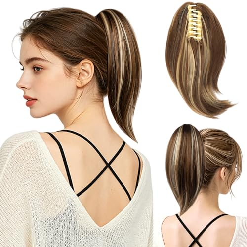 Queue de cheval lisse avec pince blond messy pour femme pressée