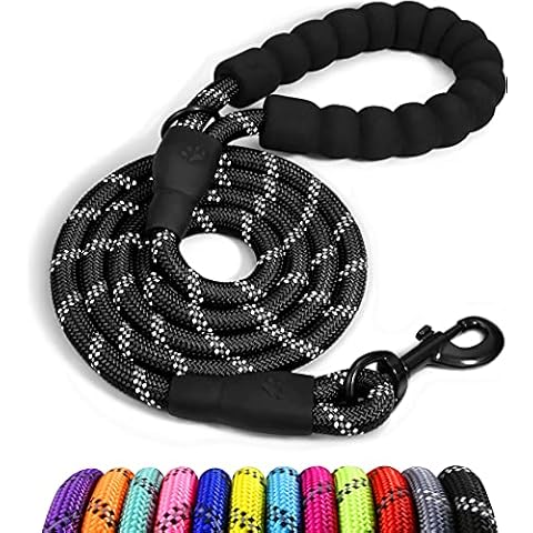 Taglory Rope Dog Lead with Soft Padded Handle, 1.5m Reflective Dog Lead and Multi-Colour for Large Dogs, 1.2cm, Black Cover