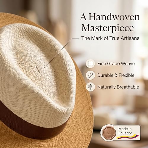 Image of Gamboa Original Panama Hat for Men and Women Fedora Straw Summer Beach Sun Hat Protection UV UPF50+