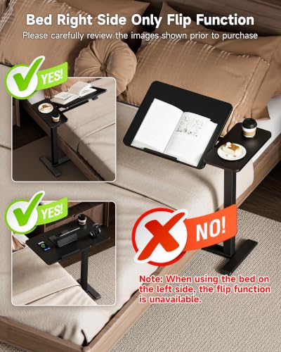Image of BZIUM Overbed Bedside Table with Hidden Wheels, Adjustable Medical Tilt Top Hospital Bed Table Over The Bed, Rolling Desk Mobile Standing Desk (31.5x15.8, Black)