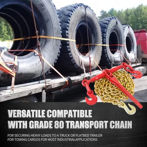 Image of Ratchet Chain Binder 2PCS,1 /2 inch to 3 /8 inch 9200 Lbs Heavy Duty Load Binders with G80 Chains 3 /8 inchX10FT 5400 Lbs Secure Load Limit,Tie Down Hauling Chain Binders for Flatbed Truck Trailer
