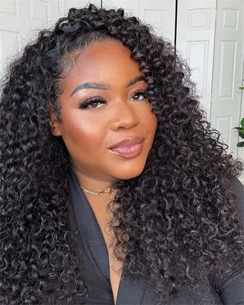 Half Wig Human Hair 3 In 1 Seamless Flip Over Half Wigs Human Hair With Drawstring Ready To Wear Glueless Wigs Beginner Friendly Kinky Curly Half Wig For Black Women 14 Inch