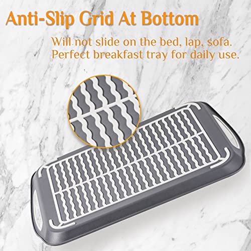17.7" X 12.5" Anti-Slip Serving Trays With Handles, 3 Pcs X-Large Rectangular Food Serving Tray For Lap, Reusable And Durable, Grey #TOP3