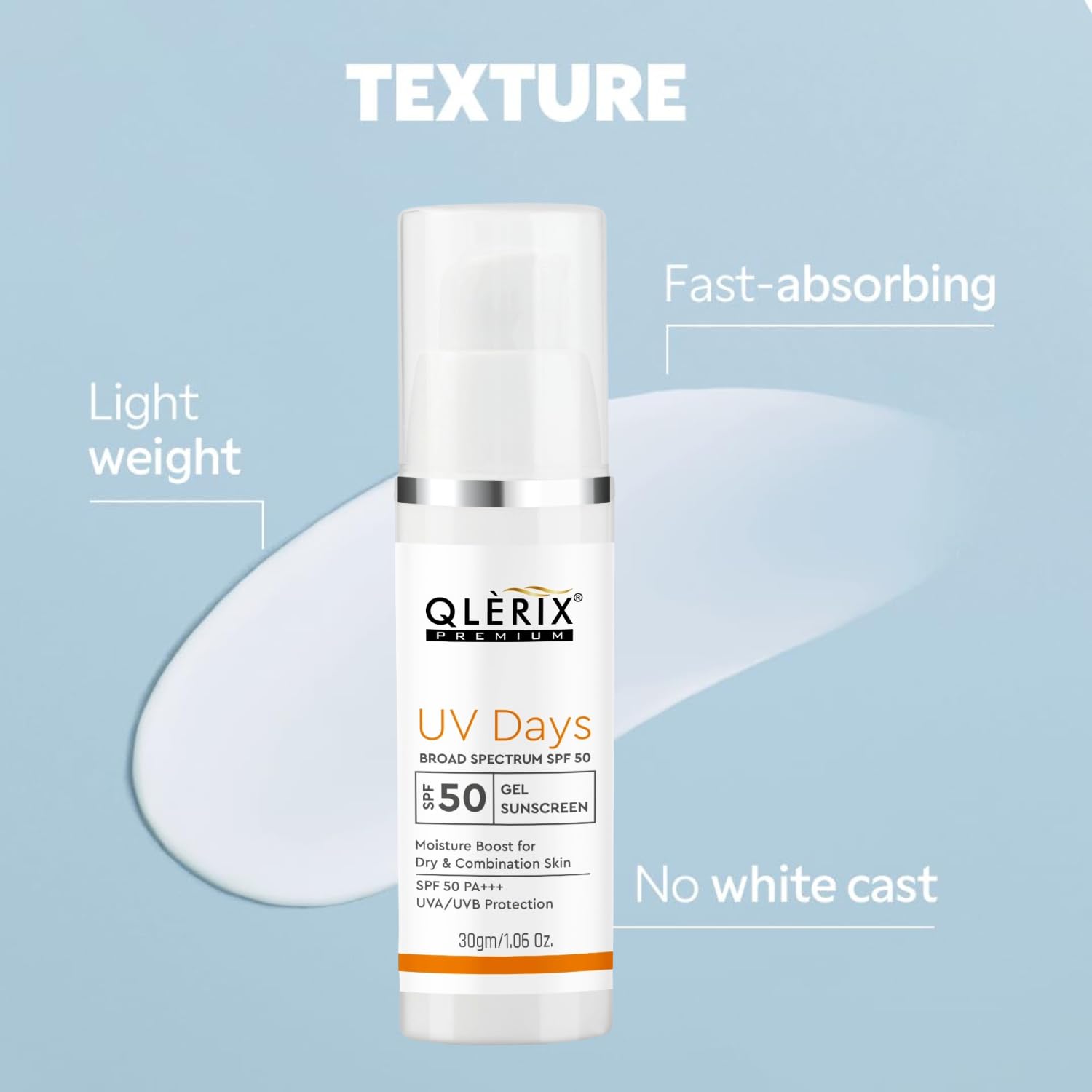 QLERIX Premium Brightening Sunscreen SPF 50 PA+++ | Hydrating, Lightweight , Non-Greasy and No White Cast | Water-Light,UVA/UVB & Blue Light Protection| For oily, combination, normal skin |For Men & Women - 30gm 3
