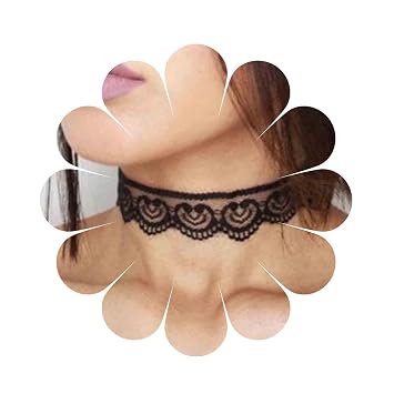 Black Boho Flower Lace Choker Necklace, 14 Inch Adjustable, Vintage Tulle Collar Necklace, Gothic Heart Pattern, Womens Special Occasions Jewelry