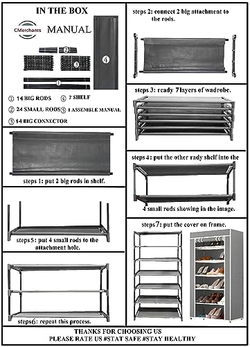 Image of CMerchants Multipurpose Portable Space Saving /Rack Shelf Organizer 6 Layer Shoe Rack Organizer Stand (Grey), Metal, 300 Mm Depth