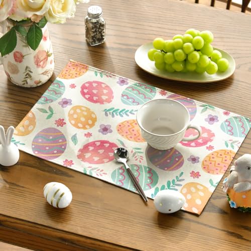 Artoid Mode PLACEMAT-EASTER-4PC-3045-025 Watercolor Eggs Floral Easter Placemats Set Of 4 thumb #2