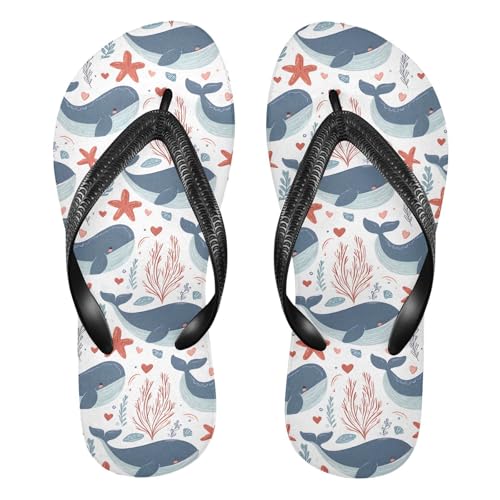 ALAZA Cute Dolphin Starfish Flip Flops for Women Fashion Beach Slippers Comfort Mens Flip Flops Non-Slip Rubber Shower Slippers Sandal for Hotel Travel Sport,XS