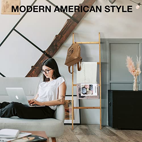 Cupike Bamboo Towel Ladder For Bathroom - Blanket Ladder Farmhouse For Living Room - Decorative Ladder - 6Ft #TOP5