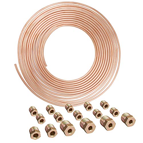 25 Ft 3/16 Copper Coated Brake Line Kit Complete Replacement Brake Or Fuel Tubing (Includes 16 X 2 Fittings), Easy To Hand Bend (.028) Wall Thickness, Rust Proof (2 Kits) #TOP3