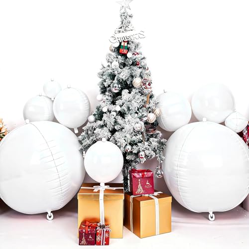 Image of 50 Inch Matte White Round Foil Balloons 3pcs Large Mylar Balloons | Jumbo Giant Helium 4D Ball Balloons for Birthday Party, Graduation, Wedding, Christmas, New Year, Disco Prom Party Decoration