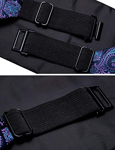 Image of YOHOWA Men Cummerbund Bow Tie Set Silk Paisley Formal Pre-Tied Bowtie Pocket Square Cufflinks Wedding Party Prom