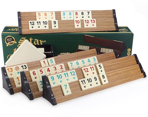SEMUS - Star Holz Optik Rummy Set Okey mit Melamin Steine Plastik Okey TAKIMI