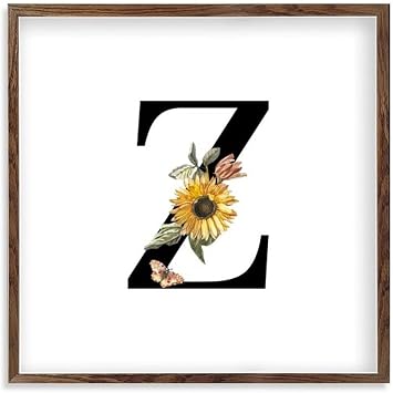 Initial Black Sunflower Floral Monogram Alphabet Letter Z Decor Home Decoration for Bedroom, Living Room, Bathroom, Office Personalized Monogrammed 7"x7"