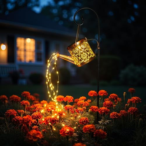 X-PREK Solar Garden Lights Outdoor Decoration, Metal Solar Watering Can Lights Outdoor Waterproof, Small Patio Light Yard Lawn Pathway Decor, Gardening Gifts for Women Mom Grandma