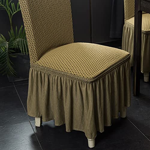 Housse de chaises extensible kaki lavable avec jupe longue plissée en polyester