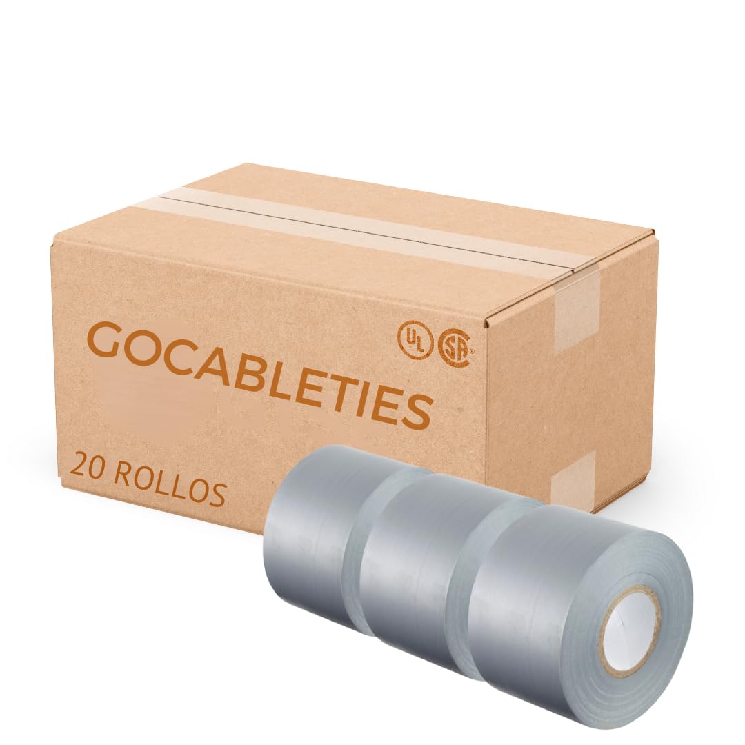 Gocableties Grey Wide Electrical Tape, 50mm x 33m, 2" Strong Self-Adhesive PVC Insulation Tape for Insulating, Repairing and Protecting Electrical Wires, 20 Rolls