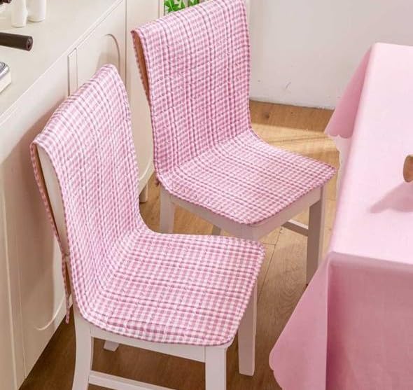 Image of HOMETHREADS Universal-Fit Cotton Fabric Chair Cover Comfortable Cushioned Seating Pad with Anti-Slip Back, Perfect for Kitchen,Dining Room (Pink Box, Pack of 1)