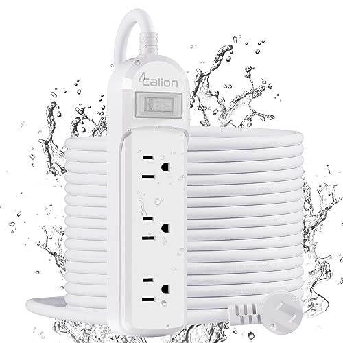 Outdoor Power Strip Weatherproof - IPX6 Waterproof 24.6ft Extension Cord 3 Widely Outlets Overload Protection Shockproof Flat Plug Wall Mountable for Outdoor Indoor ETL,White