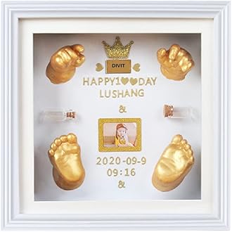 Mold Your Memories Baby Casting Frame for 2 Hand and 2 Feet. wooden frame for baby hand and feet casting, Display frame box for baby casting (Casting kit not included) (WHITE)