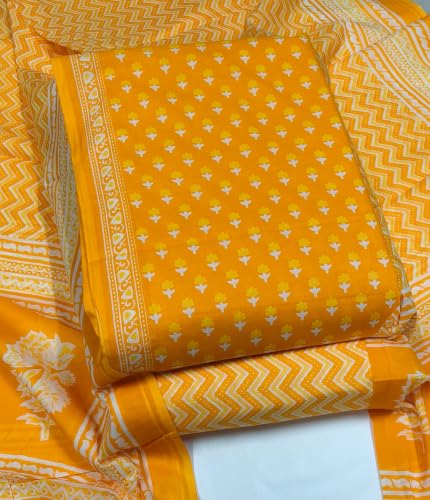 Image of DRAVINAM Trends Women's Premium Cambric Cotton Jaipuri Printed Unstitched Salwar Suit Dress Material with Mulmul Cotton Dupatta