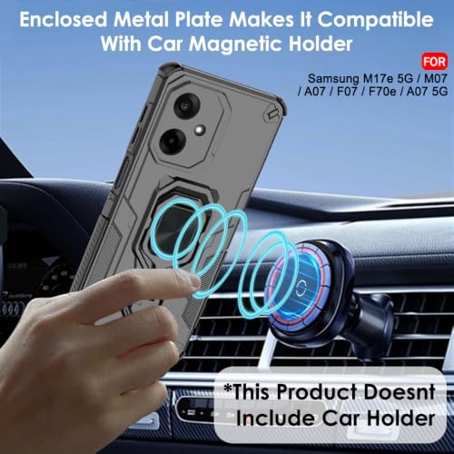 Image of TheGiftKart Tough Armor Bumper Back Case Cover for Samsung Galaxy M17e 5G / M07 / A07 / F07 / F70e / A07 5G | Ring Holder & Kickstand In-Built | 360 Degree Protection Back Case Cover (PC & TPU, Black)