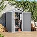 Blishom Gerätehaus Kunststoff wetterfest – Geräteschuppen mit Satteldach & Lüftungsgitter, Gartenhaus für Gartenwerkzeuge, Gartenschrank abschließbar für Außenbereich, 134x103x188 cm, Grau