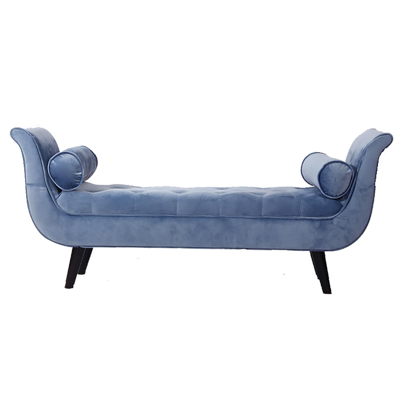 Panca ottomana lussuosa in velluto arrotolata, per camera da letto e soggiorno, con bottoni, imbottita, elegante, con gambe in legno (120 cm, 47 blu A)