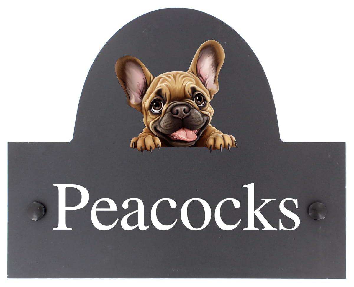 Targhetta personalizzabile in ardesia con nome o numero civico con bulldog francese, 25 x 20 cm