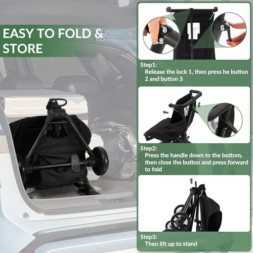 Lightweight Travel Stroller for Airplane, 10.5 lbs Compact Foldable Baby Stroller with Sun Visor & Storage Basket, Convenience Airplane Strollers with Lockable Rear Wheels and Breathable Fabric, Black - Image 6