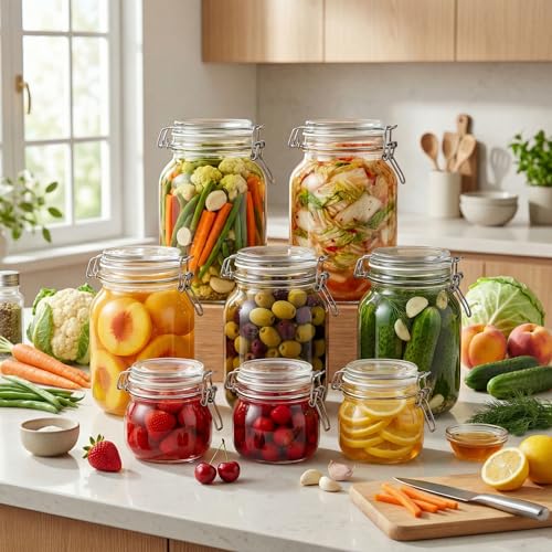 Image of 17 oz Round Glass Jars with Airtight Lids, 6 Pack Mason Jar with Clamp Lids | Air Tight Glass Food Storage Containers with Lids Keep Food Dry & Fresh, Best Canister for Flour, Sugar, Cereal, Rice, Coffee