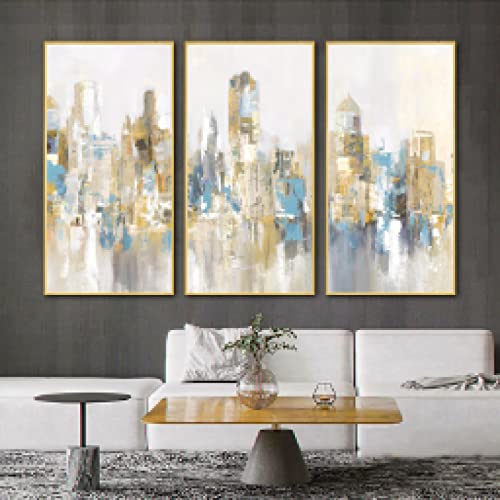 Affiche Peinture Abstraite d'Exception Golden City, Toile Canvas Premium Décor Mural 80x160cm