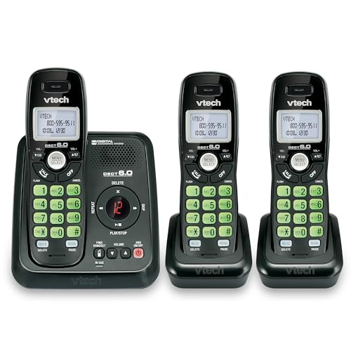 VTech DECT 6.0 3 Téléphones sans fil avec identification de l'appelant, ITAD, noir, CS6124-31 (sans haut-parleur)