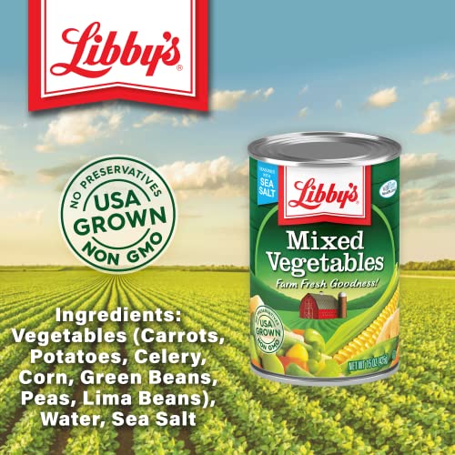 Libby's Mixed Vegetables | Delicious Vegetable Favorites | Colorful Carrots, Potatoes, Peas, Corn, Green Beans, Celery, Lima Beans | Seasoned With Sea Salt | Grown & Made In Usa | 15 Oz (Pack Of 12) #TOP2