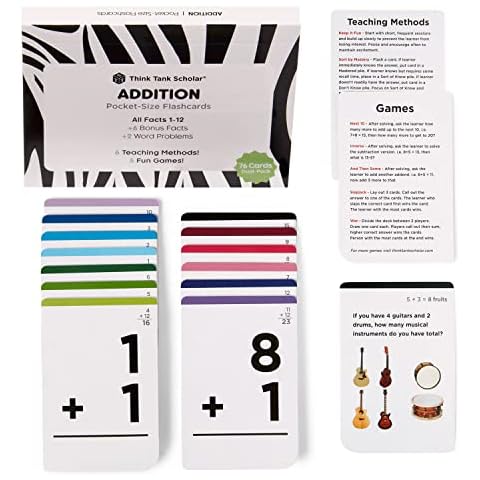 Think Tank Scholar Addition Flash Cards - 150 Facts 1-12 - Award Winning Math Flashcards for Toddlers 2-4 - Kids Ages 4-8 in Kindergarten, 1st, 2nd, 3rd Grade & Homeschool - Teaching Methods & Games Cover