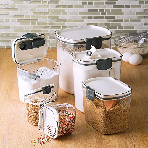 Progressive Prepworks Prokeeper 6 Piece Kitchen Clear Plastic Airtight Food Flour And Sugar Storage Organization Container Baking Canister Set, White #TOP7