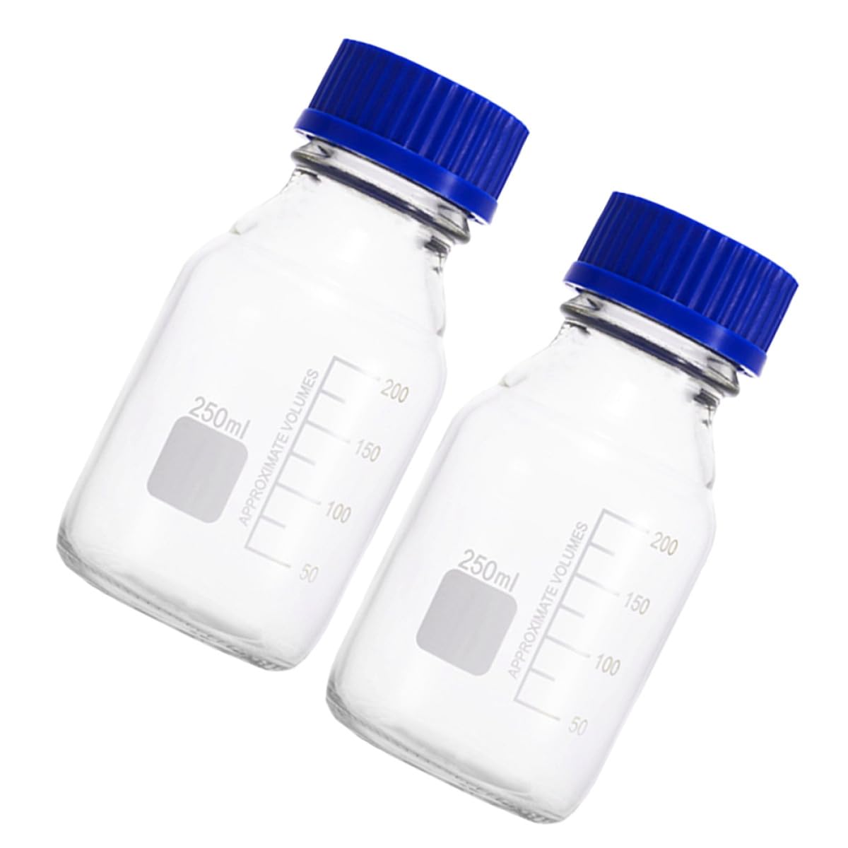 Bottiglie da 250 Ml per Reagenti in Vetro Trasparente Tappo a Vite, Flaconi Campione Graduati per Laboratorio, Contenitori per Stoccaggio Liquidi Bocca Larga, Set da 2 Pezzi