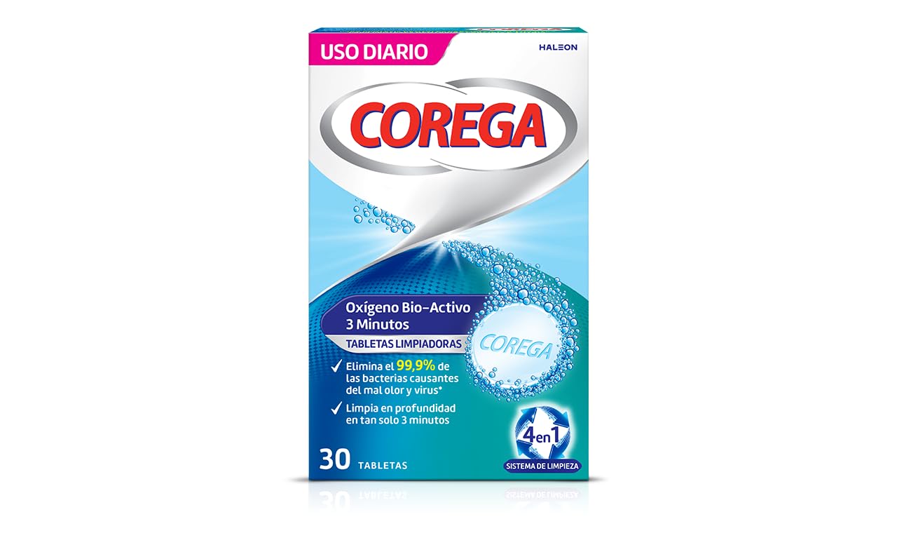 Corega Oxígeno Bio-Activo, Tabletas Limpiadoras Para Prótesis Dentales, Eliminación de Olores y Bacterias, Mantenimiento y Cuidado Bucal Avanzado, Limpieza en 3 Minutos, Pack 108 Tabletas — view 2