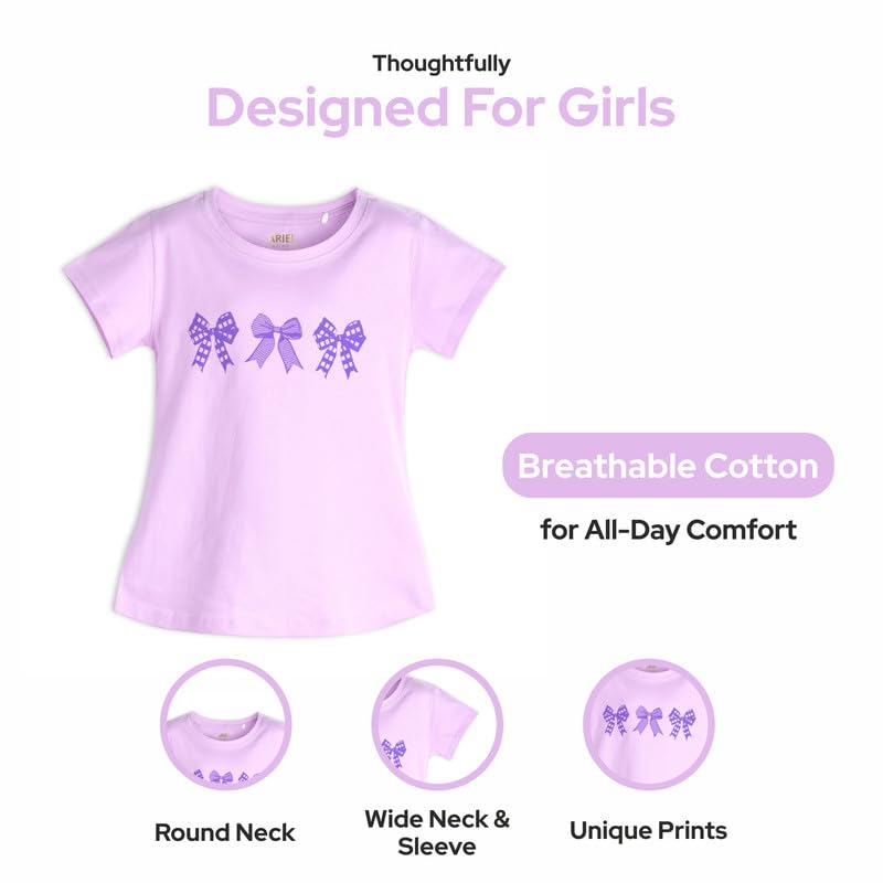 Image of ARIEL Girls Cotton Regular Fit Half Sleeve Cotton T-Shirts - Pack of 3