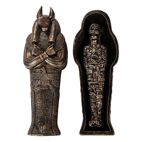 Pacific Trading Ancient Egyptian God of the Afterlife Anubis Sarcophagus with Mummy Figurine