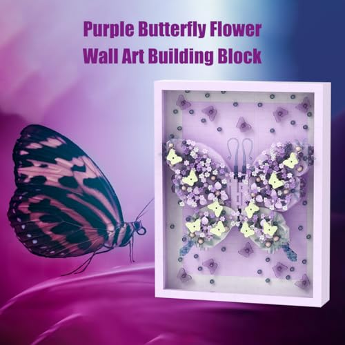 BDYDT Wall Art Purple Butterfly Flower Building Blocks Set; A Wall Decor Set for Adults Who Love Creative Hobbies(2000+ Pieces) Toys Gifts for Kid and Adult