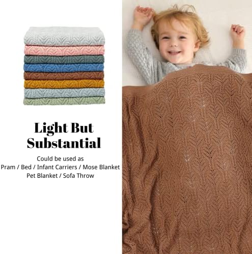 LAWKUL Baby Blanket Cellular Knitted 100% Cotton Soft Blankets for Newborn Boy Girls Toddler 100x80cm Mustard Brown
