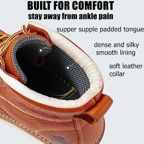 SUREWAY 6 in Mens Waterproof Soft Toe Work Boots for Men-Full Grain Leather,Goodyear,Non-Slip EH Safety Industial Construction Wedge Moc Toe Work Boots/Shoes,Waterproof Soft Toe Light Brown,Size 10.53