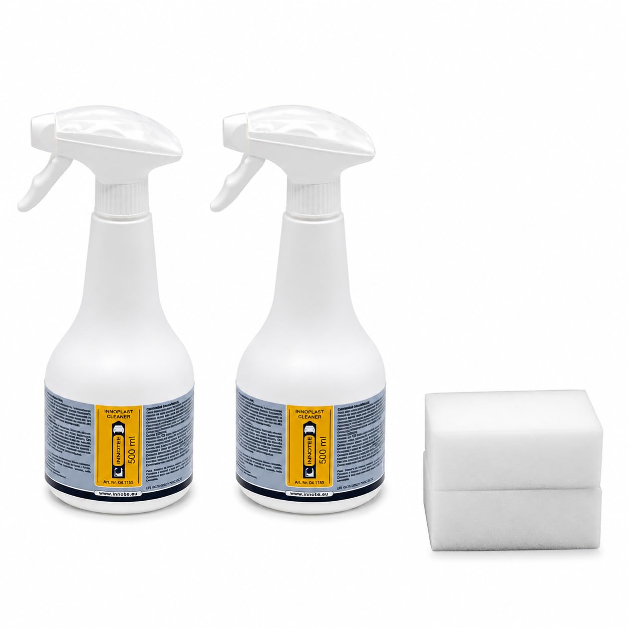 2 Stück Innotec Innoplast Cleaner Flugrostentferner - entfernt Flugrost, Nikotin, Fett, Schmutz - Innoplast Cleaner 500ml + Reinigungsschwamm - Silikonfrei für Lackierereien und Karosseriewerkstätten