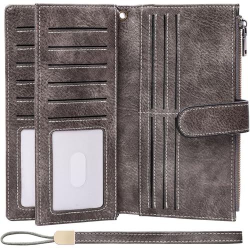 Image of XINNSTAR Womens Wallet RFID Blocking Large Capacity Credit Card Holder Long Purses for Women with Wristlet Pocket ID Window