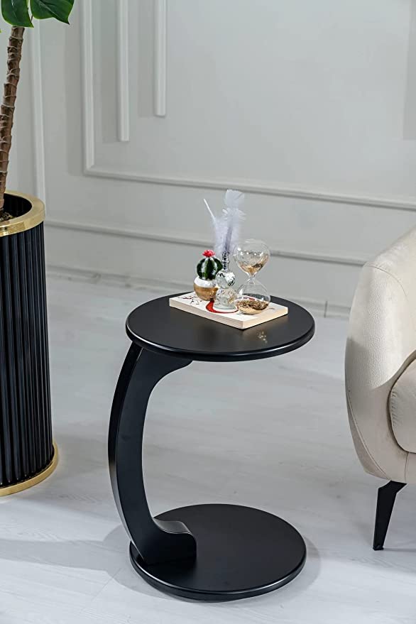 Image of C-Shape Round Table of Modren Style with Engineered Wood for Space Saving Storage for Living Room, Bed Room, Office, Farm House etc (Black)