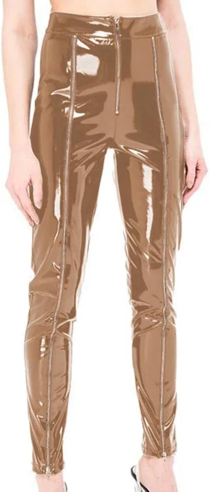 fetish queen Sexy Skinny Pencil Pants PVC Leather Zipper Long Pants Exotic Party Lady Stretchy Capris