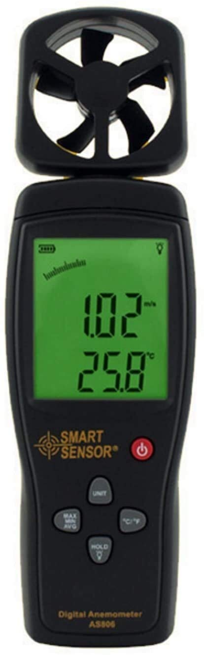JJJ Probador Digital, medidor de Flujo de Aire Digital anemómetro 0-45m / s Termómetro de anemómetro de Mano del Sensor de Viento AS806