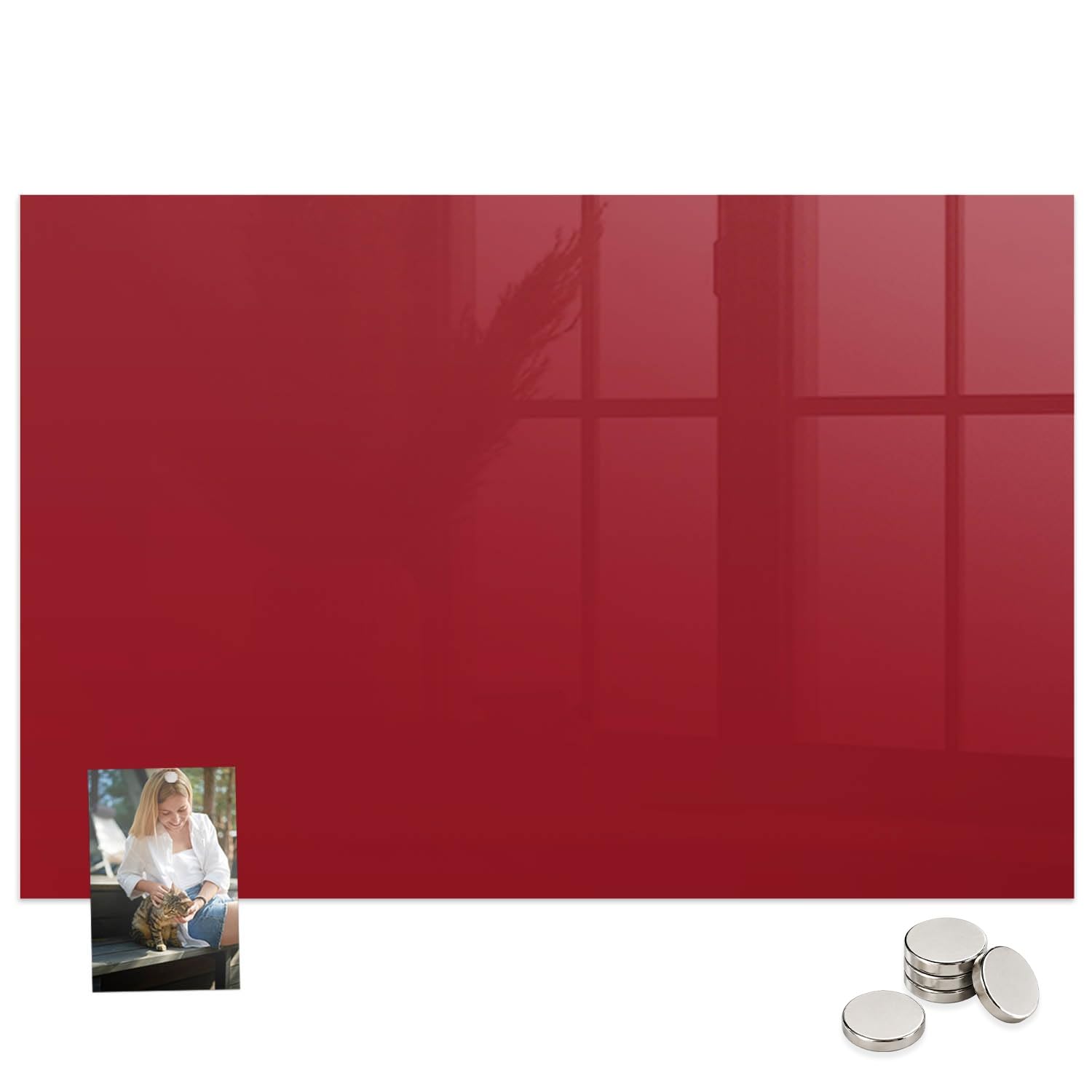 Menú y Pizarra Magnética para Restaurantes y Cafeterías 90x60 color rojo | Tablero Imantado | Cristal Templado | Mural de Pared | Placa de Acero | Cartelera Informativa | Organizador de Tareas